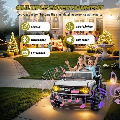 ENYOPRO 24V Ride On Toys for Big Kids, Licensed Ford Bronco Raptor 2-Seater Electric Car w/Remote Control, 21" Spacious Seat, 2x90W Powerful Motor, Spring Suspension, Bluetooth Music, 3 Speed - White