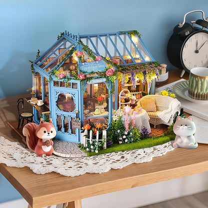 Fsolis DIY Miniature Dollhouse Kit for Adults - Tiny Scene House Mini Garden House Kit 3D Puzzles for Adults Gifts for Women Teenagers Craft Lovers (Rose Garden Tea House)
