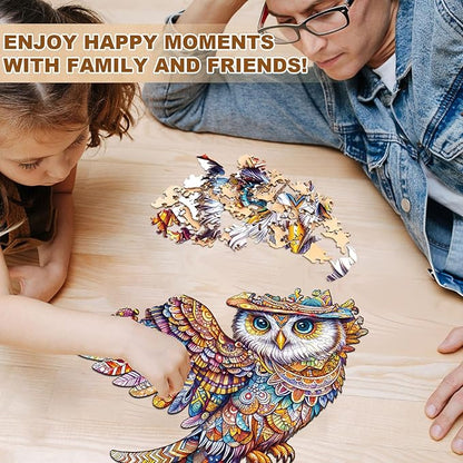 Wooden Puzzles for Adults, Unique Shaped Owl Jigsaw Puzzles,Magic Wooden Jigsaw Puzzles, Gifts for Family or Friends for Any Holiday.(11.4 * 10.4 in 130pcs)