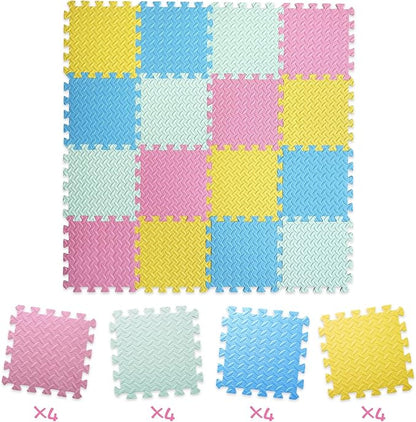 16 Tiles Foam Play Mat for Baby, Soft & Safe EVA Foam Mats for Floor, Square Baby Play Mat, Colored Kids Foam Puzzle Floor Mat, 47x47 Play Mat for Playpen(Pink/Yellow/Light Blue/Green)
