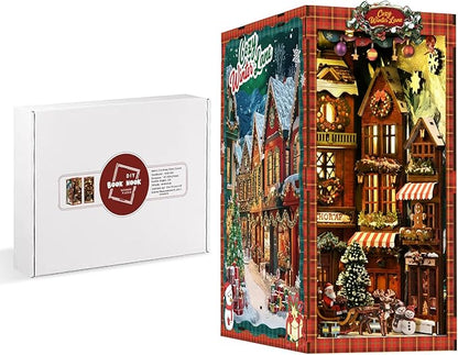 DIY Miniature House Kit, Mini House Building Kit, DIY Book Nook Kit, Tiny Model House for Adults to Build, Beginner 3D Wooden Book Nook, for Family Friends (Christmas Corner)