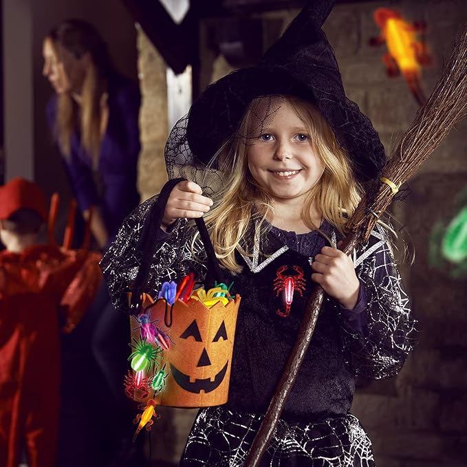 SpringFlower 60pcs Halloween Glow Critters Set for Halloween Party Favors,18 Critters Toys and 42 Glow Sticks, Glow in The Dark Party Favors, Halloween Goodie Bag Fillers, Halloween Miniatures.