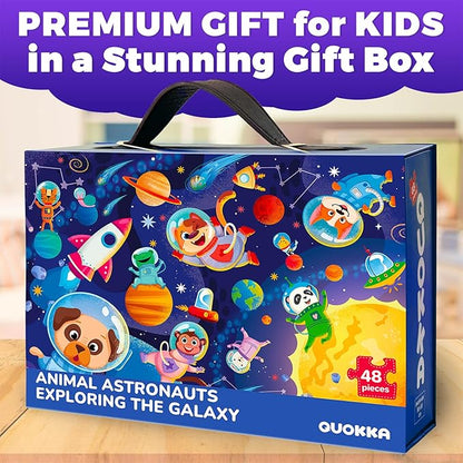 QUOKKA Giant Floor Puzzle for Kids Ages 4-6 – 2x3 Feet Extra-Thick 48 Pieces Toddler Puzzle Ages 3-5 – Space Educational Activity for Boys Girls – Premium Box with Sturdy Handle & Magnetic Closure