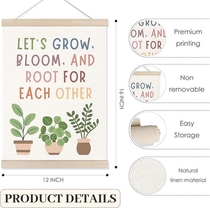 Koesus Boho Mental Health Wall Art Poster Hanger Frame 12x16 Inch, Let's Grow Bloom Root for Each Other Canvas Pictures Prints Framed Wall Decor for Classroom Therapy School Counselor Office