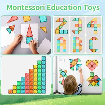 Magnetic Tiles 100-Piece Set for Kids, Magnetic Building Blocks STEM Toys for Age 3+ Boys and Girls, Educational Magnet Construction Tiles for Creativity & Learning