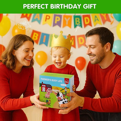 Quanquer Montessori Busy Book for Toddlers 1-3 - Farm Animal Sensory Busy Board for 1 Year Old Boys and Girls, Educational Travel Toy for Airplane Car Activities, Birthday Christmas Toddler Gifts