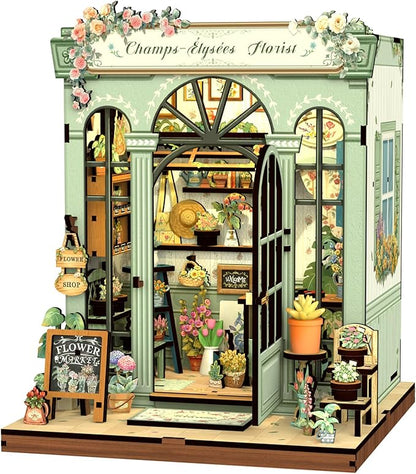 CUTEBEE Book Nook Kit - DIY Miniature House Dollhouse Kit for Adults and Teens, Booknook Tiny House Bookshelf 3D Wooden Puzzle, Gifts for Family (Champs-Élysées Florist)