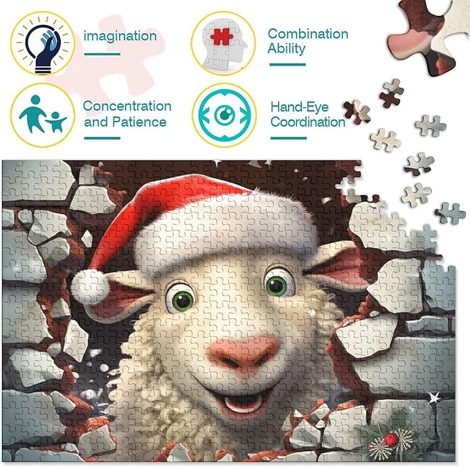 Sheep for Adults Fun Thickened Wooden Jigsaw Puzzles 1000 Piece 3D Animal Toy Intellectual Game Education Game Stress Relief Toy Home Decoration Premium & Durable 1000pcs (75x50cm)
