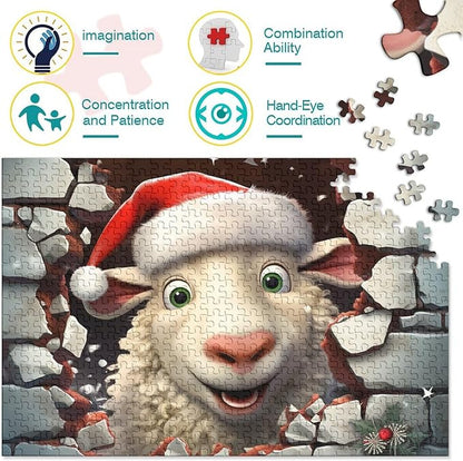 Sheep for Adults Fun Thickened Wooden Jigsaw Puzzles 1000 Piece 3D Animal Toy Intellectual Game Education Game Stress Relief Toy Home Decoration Premium & Durable 1000pcs (75x50cm)