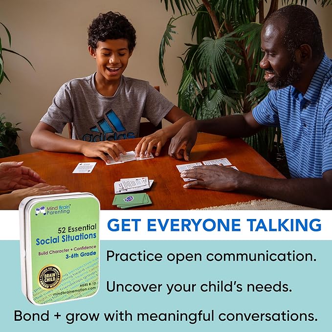 52 Essential Social Situations - Social Skills Activities for Kids (3-6th Grade) - Social Emotional Learning & Growth Mindset for Family, Classroom, Counseling - Conversation Card Games for Kids 8-12