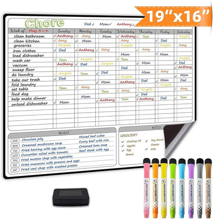 JJPRO Magnetic Dry Erase Chore Chart for Adults:Large Whiteboard16 x19-Chore Chart,Calendar,Meal Board Notes All-in-One,Behavior Chart,Teenagers,White