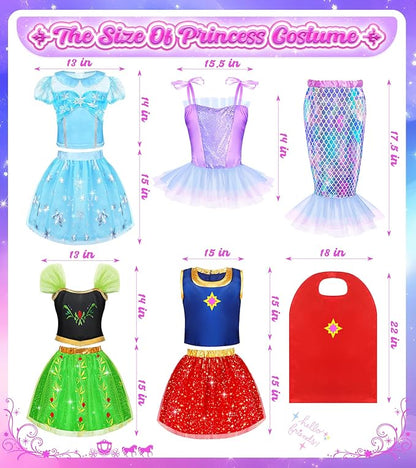 Princess Dress Up Clothes for Little Girls, 16 PCS Princess Toddler Dress Up Costumes, Kids' Dress Up Pretend Play Toys Gifts for Toddlers, Mermaid Dress Up Set with Accessories for Girls 3 4 5 6