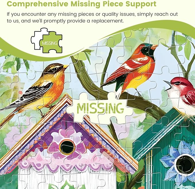 500 Piece Puzzle for Adults, Colorful Birdhouses 500 Piece Puzzle, Vibrant Birds in Blooming Flowers Jigsaw Puzzle, Perfect for Family Game Night, Home Wall Decor, Great Gift for Adults, Kids, Seniors
