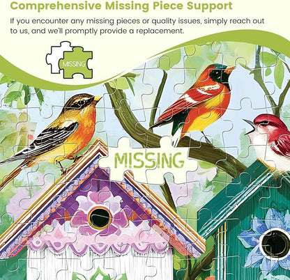 500 Piece Puzzle for Adults, Colorful Birdhouses 500 Piece Puzzle, Vibrant Birds in Blooming Flowers Jigsaw Puzzle, Perfect for Family Game Night, Home Wall Decor, Great Gift for Adults, Kids, Seniors