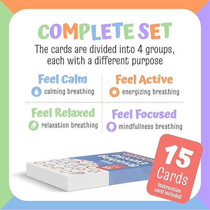 Breathing Exercise Cards for Kids -Montessori Flash Cards for Mindfulness Calm Down Corner Kit- Breathing Exercises for Anxiety Relief-