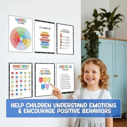 Set 12 Calming Corner Posters for Classroom Must Haves For Teachers, Composition Notebook Classroom Decor, 10x12 Calm Down Corner Supplies, Feelings Chart For Kids Ages 4-8, Feelings Wheel Poster