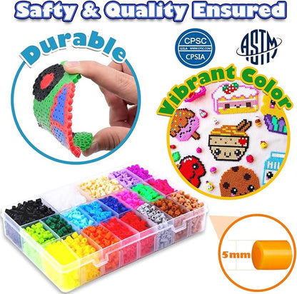 FUNZBO 5200 5mm Fuse Beads Kit - 24 Colors | 66 Patterns, Crafts Toys for Girls Ages 8-12, Arts and Crafts for Kids Ages 6-8, Gifts for Girls Boys Age 5 6 7 8 9 10 11 12 Year Old