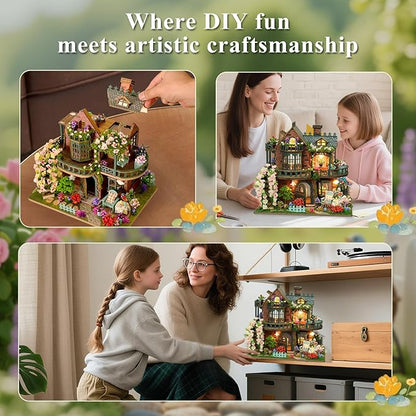 DIY Miniature House Kit with LED Lights, Fairy Garden Wooden Mini House Building Kit for Adults & Teens, Creative Crafts for Women, Friends & Hobbyists