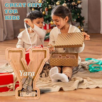 Wooden Letter Piggy Bank for Kids Larger Letter Piggy Bank for Boys and Girls Personalized Piggy Bank Initial Coin Bank Wood Kids Money Bank for Birthday and Festival