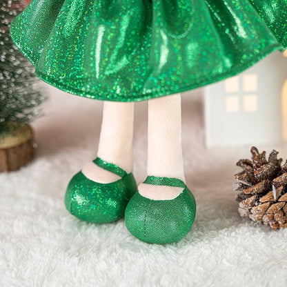 Gloveleya Christmas Baby Doll – Soft Plush Girl Toy in Green Dress, Doll for Kids, Xmas Décor & Keepsake, 12 Inches