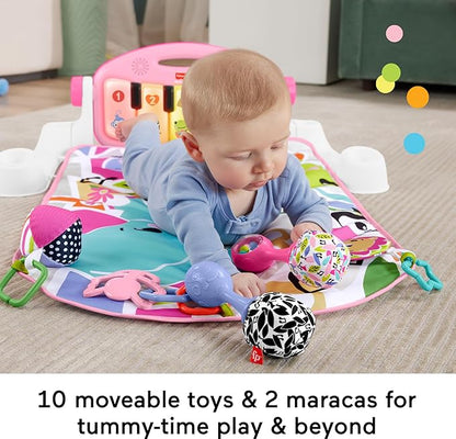Fisher-Price Baby Musical Toy Set Glow and Grow Kick & Play Piano Gym Pink Playmat with 2 Rattle Maracas for Newborns Ages 0+ Months