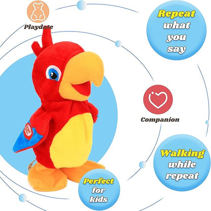 Hopearl Talking Parrot Repeats What You Say Walking Electric Interactive Animated Toy Speaking Plush Buddy Birthday Festival for Toddlers Birthday, 8''