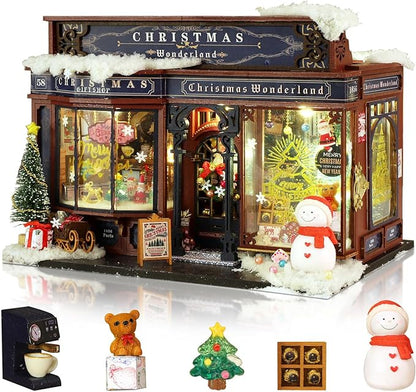 Miniature Dollhouse Kits, Tiny House Kit and Light, Doll House Kits for Adults to Building, Unique Gift for Birthday Christmas Day, Christmas Wonderland