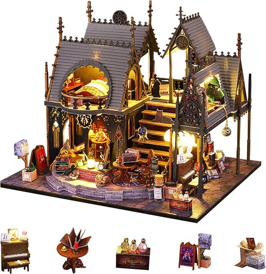 Flever DIY Miniature House Kit, Tiny Home Kit with LED Light, Mini House Build Craft Kits for Adults and Teens, Home Decor Creative Gift for Family/Friends (Luna Magic House)
