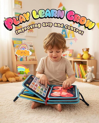 Montessori Busy Board for Toddlers Ages 1-4, Busy Book with 8 Pages Educational Sensory Activities, Learning Toy for Fine Motor Skills, Travel Toy for Airplane or Car, Birthday Gift for Boys & Girls