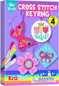 KRAFUN Cross Stitch Kits for Kids Beginners, 4 Cross Stitching Keyrings Arts & Crafts with Butterfly and Flower, Needlepoint Embroidery Kit for Girls 5-13 Craft Kit Backpack Charms, Ornaments