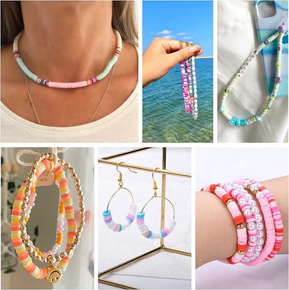 AceFun 3750PCS Clay Beads for Bracelets Making Polymer Clay Beads Kit with Pearl Beads Spacer Beads, Disc Heishi Beads Set for Jewelry Making Necklace Bracelet Earrings Finding, Yellow Mixed