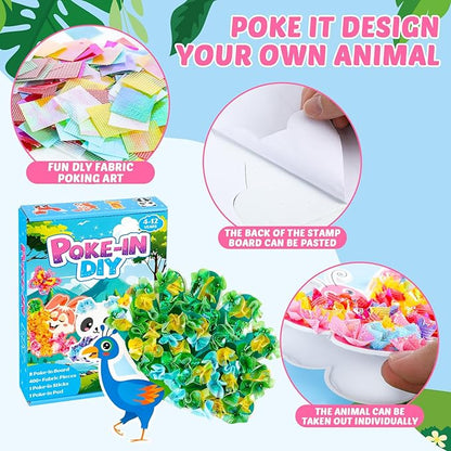 8PCS Poke-in Craft and Art Kit for Kids Animal Theme No-Mess Fabric Sewing Art Girls Boys 4-12 Puzzle Puncture Painting DIY Jungle Animal Toy Gifts for Creative Activity Game Birthday Party