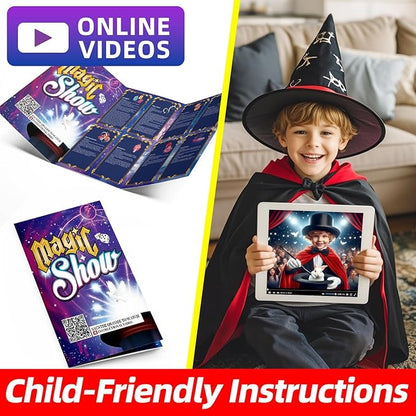 Magic Tricks Kit, 17 in 1 Magic Tricks for Kids Age 6 + with Step-by-Step Video Instructions for Each Trick from Professional, Christmas Halloween Birthday Gifts for Kids
