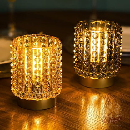 Battery Operated Lamp with Timer, Mini Crystal Table Lamps for Home Decor, Small Cordless Lamp for Areas No Outlets, Glass Battery Powered Lamps for Entryway, Bedroom, Bathroom, Shelf, Corner(Yellow)