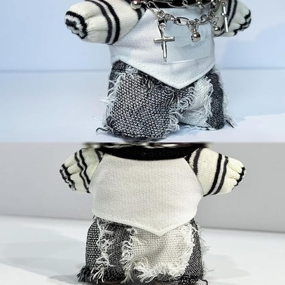 5-Piece Set Clothes for 17cm Doll - Fashion Style Dress Up Doll Outift Set with T Shirt, Pants, Headband, Necklace, Brooch