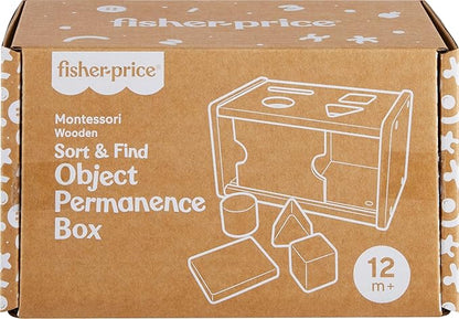 Fisher-Price Wood Montessori Toy Object Permanence Box Sort & Find, American Montessori Society Seal of Excellence, Wooden Shape-Sorter Learning Activity for Baby Ages 1+ Years (Amazon Exclusive)