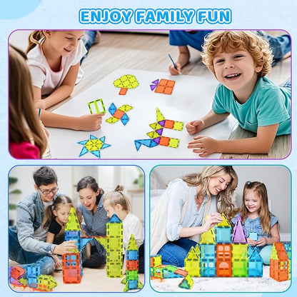 Magnetic Tiles 125PCS Magnetic Building Blocks Set 3D Magnet Tiles with 2 Cars STEM Educational Learning Construction Toys Kids Birthday Gifts for Preschool Toddler Boys Girls 3 4 5 6 7 8 9 + Year Old