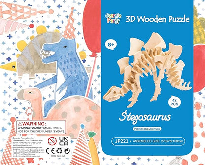 Georgie Porgy 3D Wooden Puzzles for Kids Toys Construction Woodcraft Kits DIY Model Puzzle Kits Birthday Gifts Pack of 3 (T-Rex Spinosaurus Stegosaurus)