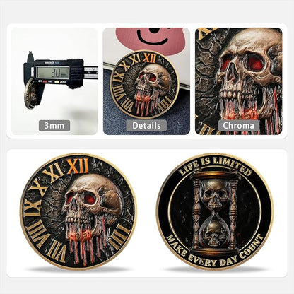 AtSKnSK Memento Mori Coin Momento Mori Coin Skull Coin Stoic Gifts Memento Mori Calendar Living Memento Mori Amor Fati Coin (Crack Time Warning)