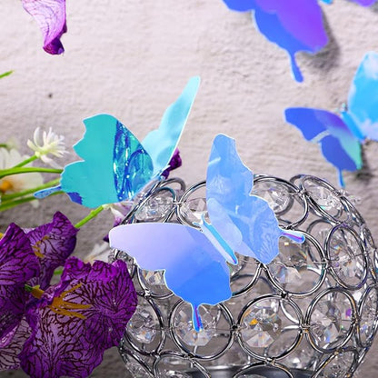 BBTO 48 Pieces Butterfly Wall Decor DIY Mirror 3D Butterfly Stickers Removable Decals for Home Bedroom School Bathroom Living Room Decor(Blue)