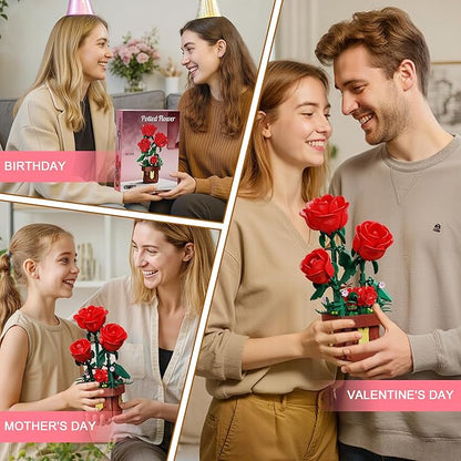 Roses Flowers Botanical Building Blocks Set,Artificial Plants Bonsai Building Toys with Pot,Indoor Display for Home Office Decor,Christmas Birthday Gift for Adult Women Girls Age 8-12(307Pcs)