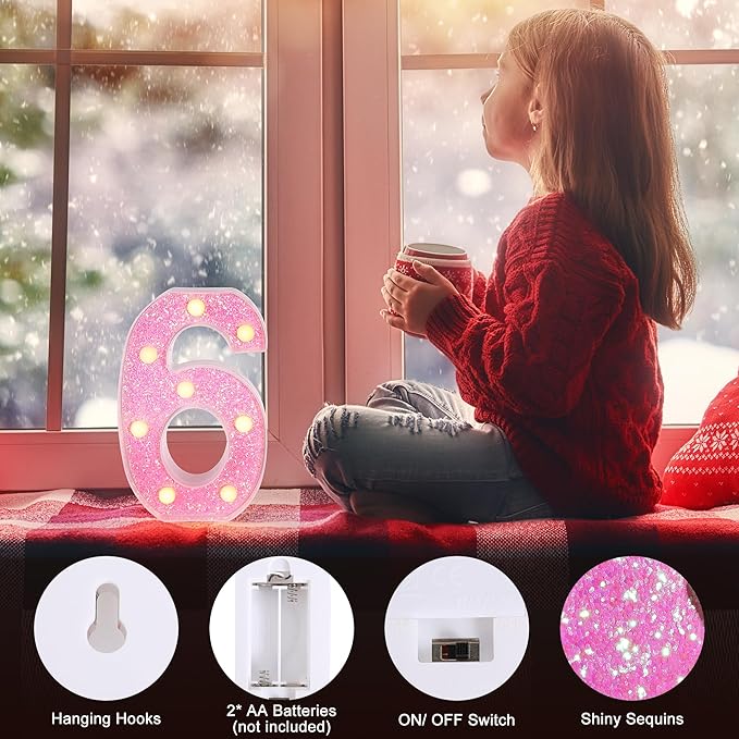 Foaky Pink Light up Letters，Pink Party Decorations,Girls Room Decor,Glitter Marquee Numbers,Alphabet Letter Sign for Night Light Birthday Party Girls Gifts, Home Bar Decoration (2)