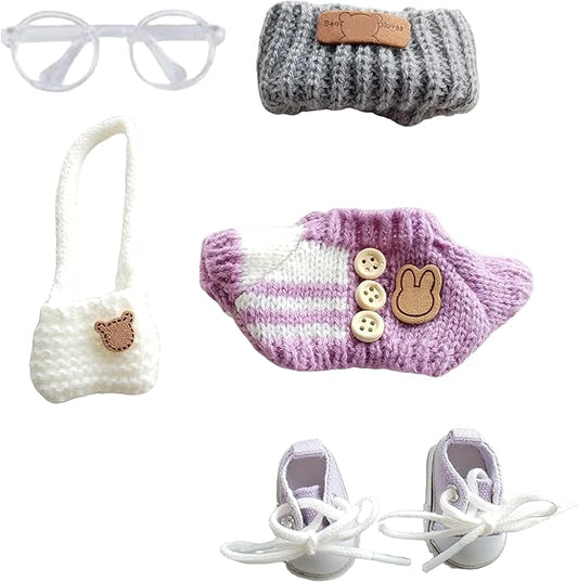 15cm & 17cm Doll Clothes Outfits Set - Premium Dress Up Bundle with Exquisite Accessories | Soft Fabric Fashion Doll Costume for 15-17cm Dolls (Purple-5)
