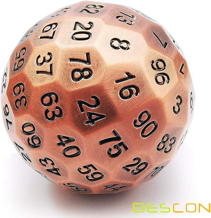 Bescon Solid Metal 100 Sided Dice, Game Dice D100, Giant Polyhedral Metal 100 Sides Dice 50MM in Diameter (1.97in), Ancient Copper