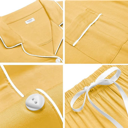 SWOMOG Womens Button Down Pajamas Set Short Sleeve Sleepwear Bride Soft Pj Lounge Sets XS-3XL