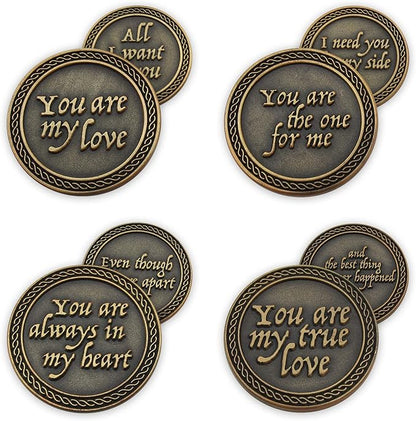 Romantic Love Expression Antique Gold Plated Coins for Date Night, Pack of All 12 Valentine Coins for Significant Other, Love Gift for Men and Women, from Him or Her