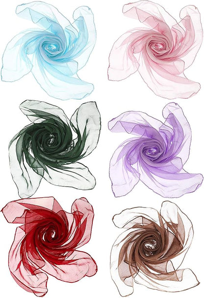 Boao 6 Pieces Chiffon Scarf 1950s Square Neck Head Scarfs Vintage Soft Polyester for Women Lady