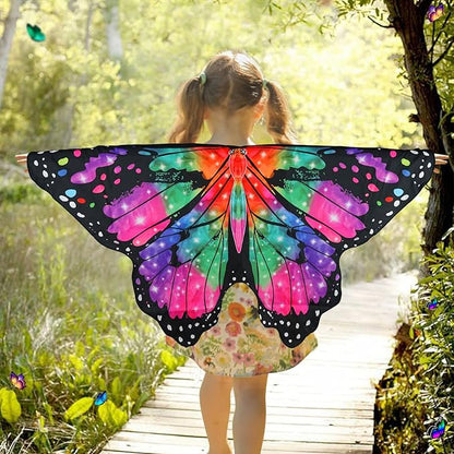 Butterfly Costume for Girls Fairy Wings Kids 4 Pcs(Cape,Skirts,Masks,Hair Clips) Butterfly Wings for Halloween Gifts