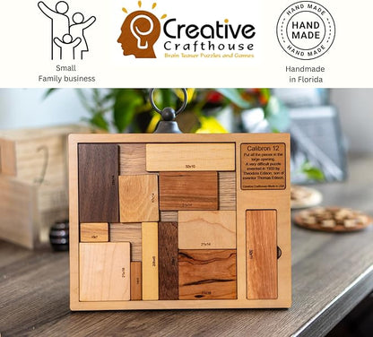 Creative Crafthouse Calibron 12 - Impossible 12 Piece Wooden Brain Teaser for Adults - Very Difficult Wood Puzzle - Made in USA