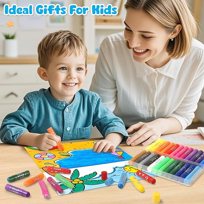 24 Colors Large Tempera Paint Sticks, Washable Paint Sticks for Toddlers, Ideal Kids Art and Craft Supplies for Painting and Coloring, Suitable for Paper, Canvas and Stone